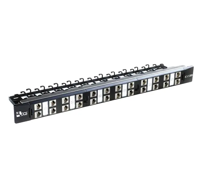 CAT 5E CCS 24-port patch panel with 24 Easy Crimp CAT.5E shielded RJ45 jacks – T568A/B with cable management