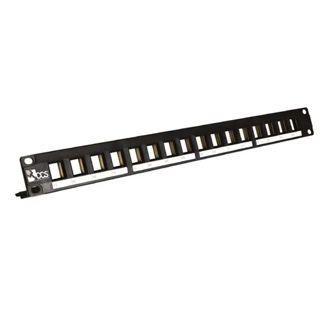 CCS 16-port blank patch panel for CCS UTP/FTP RJ45 jacks with cable management.