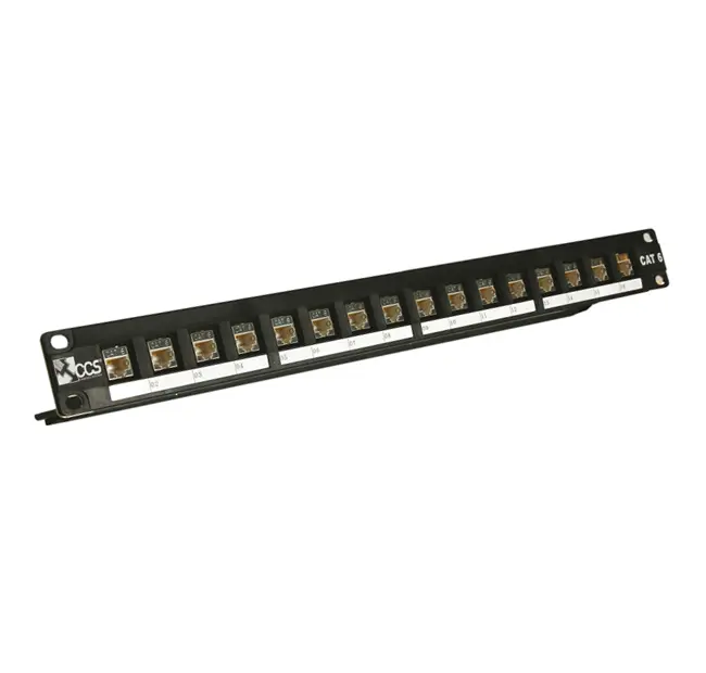 CCS 16-port patch panel with 16 CAT.6 shielded RJ45 jacks-IDC 110 system T568A/B with cable management