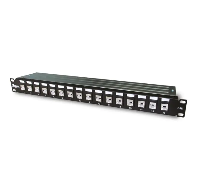 CCS 16-port patch panel with 16 CAT.5E shielded RJ45 jacks-IDC 110 system T568A/B with cable management