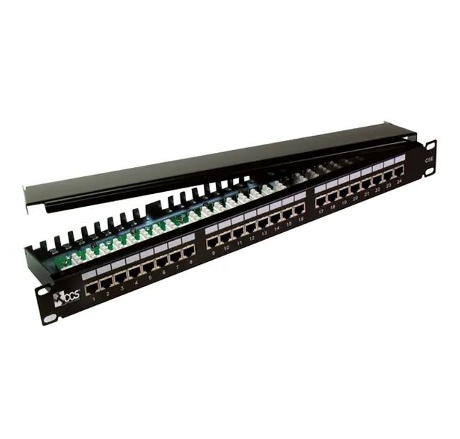 CCS 24-port patch panel with 24 CAT.5E shielded RJ45 jacks-IDC 110 system T568A/B with cable management