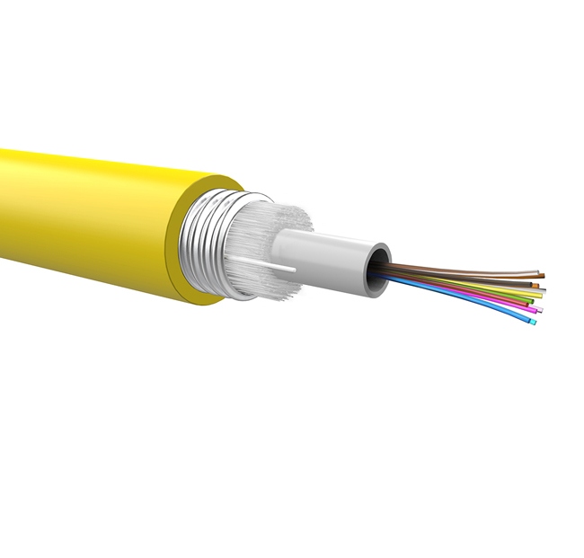 Optical loose cable, corrugated steel armour, 4 fibers 9/125 G652D, LSZH jacket, Euroclass Eca