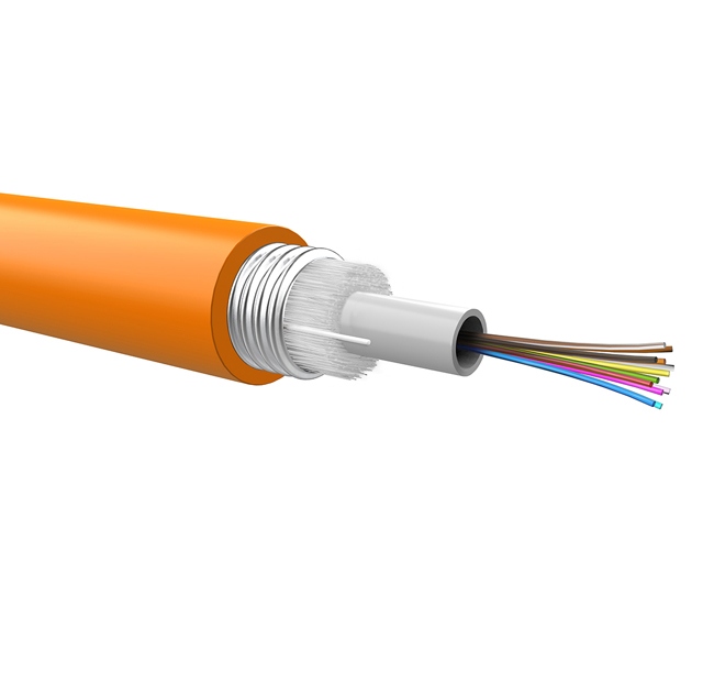 Optical loose cable, corrugated steel armour, 4 fibers 50/125 OM2, LSZH jacket, Euroclass Eca