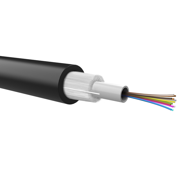 Optical loose cable, dielectric armour, 12 fibers 50/125 OM2, PE jacket, Euroclass Fca