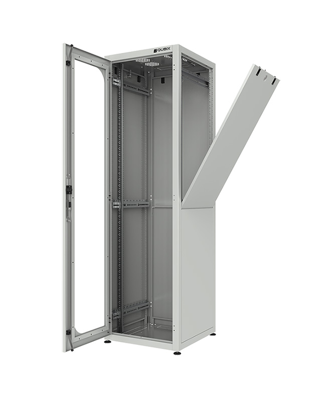 Floor TECH front glass door, side and rear blind panels 19″ cabinet 600x600x42U gray RAL 7035