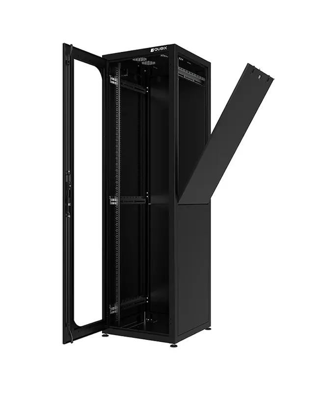 Floor TECH front glass door, side and rear blind panels 19″ cabinet 800x600x42U black RAL 9005