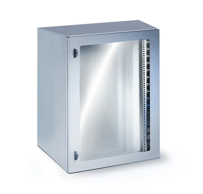 Wall mount cabinets IP Series W600xD500xH600 13U, glass front door, IP65 protection degree, grey RAL 7035