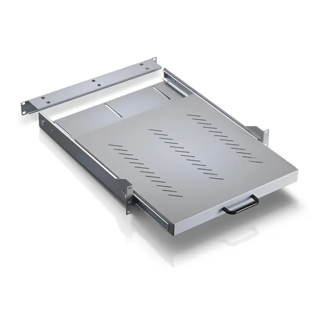 19” sliding shelf fastening on 4 uprights D470 mm, gray RAL 7035