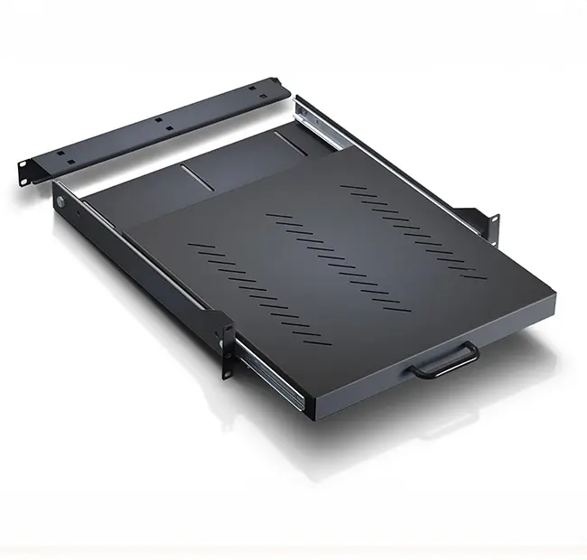 19” sliding shelf fastening on 4 uprights D470 mm, black RAL 9005