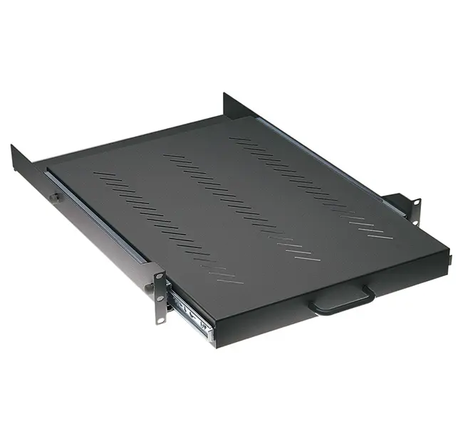 19″ sliding shelf – D600 mm, 2U, black RAL 9005