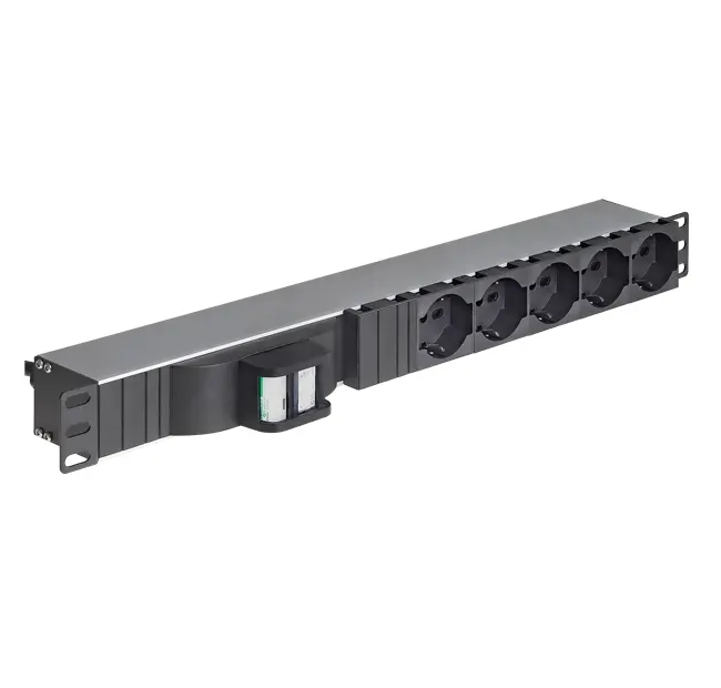 PDU 19″/1U, with 5 sockets and magneto-thermal switch, horizontal and vertical fixing, black