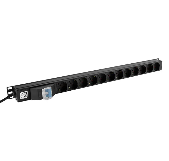 PDU 19″/1U, with 6 sockets and magneto-thermal switch, horizontal and vertical fixing, aluminium frame, black color