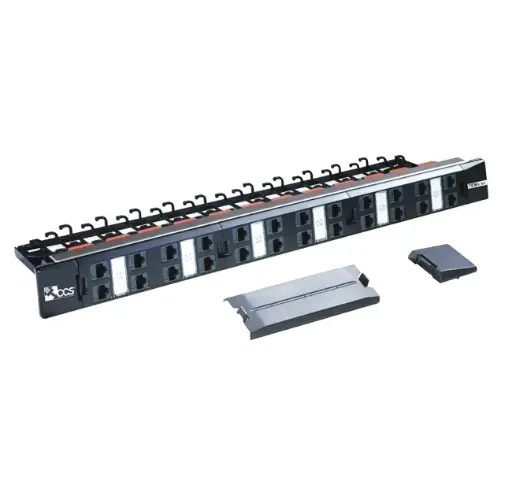 CAT.6A-10G.EXE Channel 24-port patch panel with 24 CCS Easy Crimp unshielded RJ45 10G.EXE CAT.6A Channel jacks T568A/B with cable management