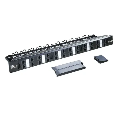 CAT.5E CCS 24-port patch panel with 24 Easy Crimp CAT.5E unshielded RJ45 jacks – T568A/B with cable management