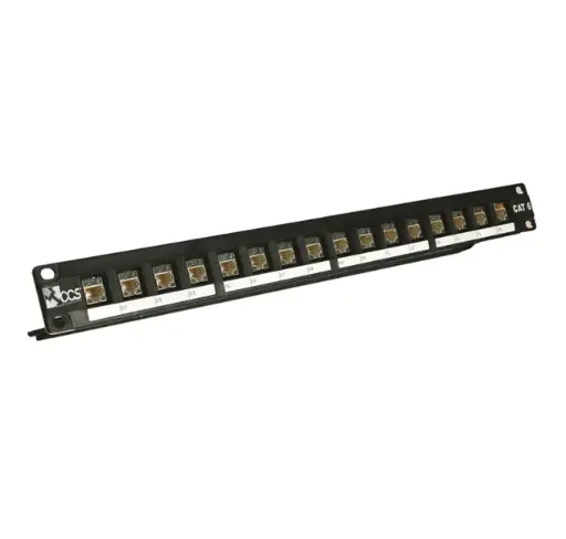 CCS 16-port patch panel with 16 CAT.6 shielded RJ45 jacks-IDC 110 system T568A/B with cable management