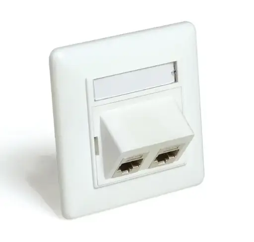 2-port CCS German type self-supporting faceplate with frame 80×80 mm for CCS UTP/FTP jacks