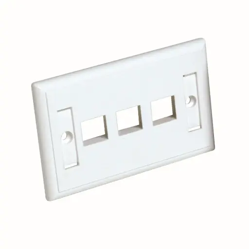 Self supporting 503 type 3-port faceplate for CCS UTP/FTP jacks, 2 label holders,white