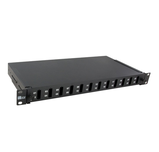 19″ sliding FO patch panel, 12 blank ports for SC Duplex adapters – 1U – black