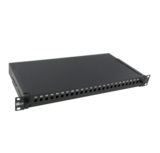 19″ sliding FO patch panel, 24 blank ports for ST adapters – 1U – black