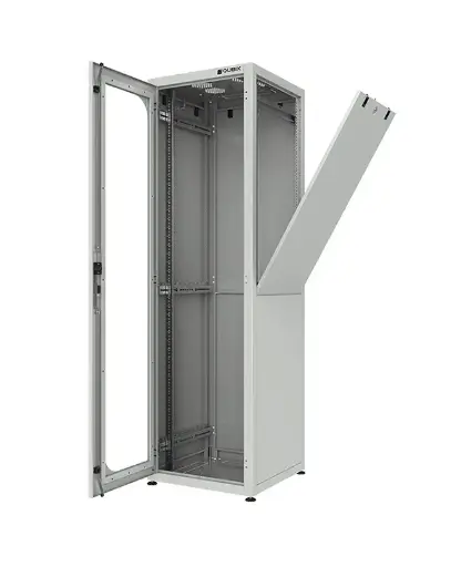 Floor TECH front glass door, side and rear blind panels 19″ cabinet 600x600x36U gray RAL 7035