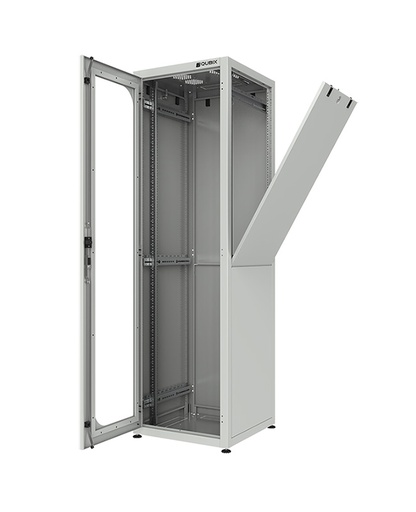 Floor TECH front glass door, side and rear blind panels 19″ cabinet 800x800x42U gray RAL 7035