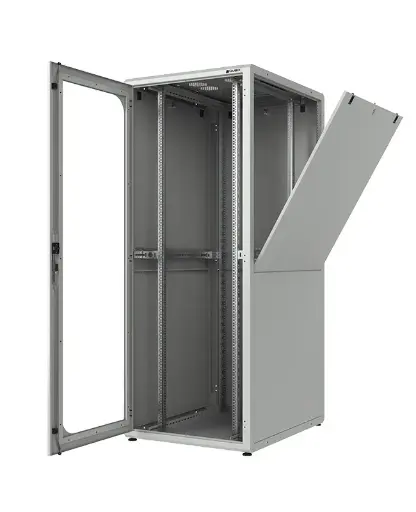 Datacenter TECH front glass door, side and rear blind panels 19″ cabinet 600x1000x27U gray RAL 7035