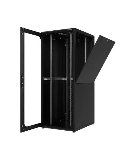 Datacenter TECH front glass door, side and rear blind panels 19″ cabinet 800x1000x47U black RAL 9005