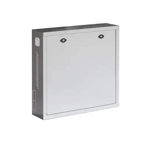Wall mount cabinet Safety Office series W580xD150xH546, 1U adjustable brackets, L-shape and VESA fastening supports, grey RAL 7035