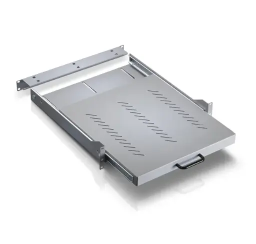 19” sliding shelf fastening on 4 uprights D470 mm, gray RAL 7035