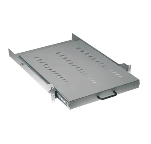 19” sliding shelf D=750 mm – mounting on 4 uprights, grey RAL 7035
