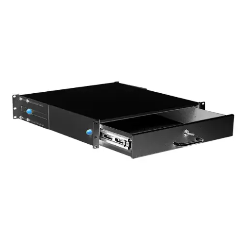 Drawer 2U / 19″, black RAL 9005, horizontal mounting on 4 uprights