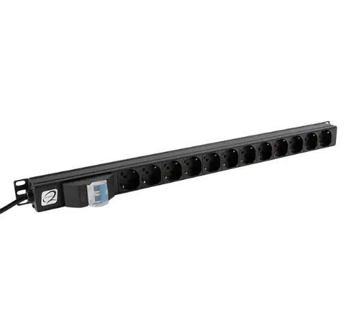 PDU 19″/1U, with 6 sockets and magneto-thermal switch, horizontal and vertical fixing, aluminium frame, black color