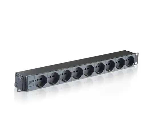 PDU 19″/1U, with 9 sockets and magneto-thermal switch, horizontal and vertical fixing, black