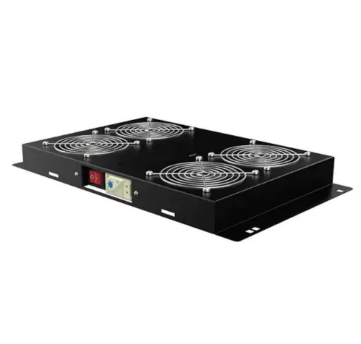 Ventilation unit with 4 fans and thermostat for TECH cabinets, black RAL 9005
